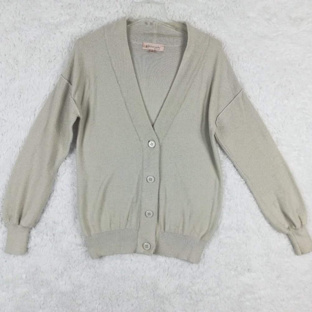 Philosophy Womens Sweater Cardigan Beige Rayon‎ Wool Blend Tight Knit Button M